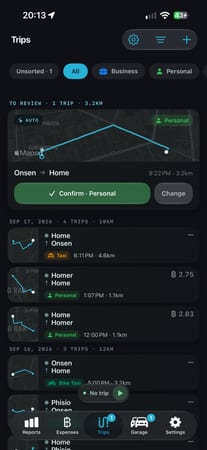 The CarDrive trips screen